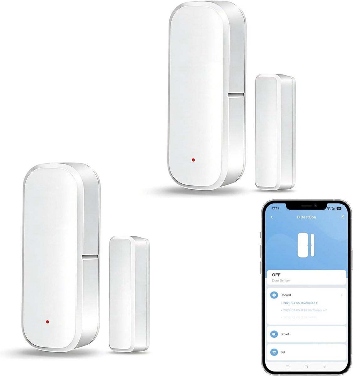 SnelShoppen - Zigbee Deur- en Raamsensor 2 Pack - Slimme Beveiliging, Compatibel met Alexa, Google Home, Home Assistant, Tuya - Alarm Systeem voor Raa