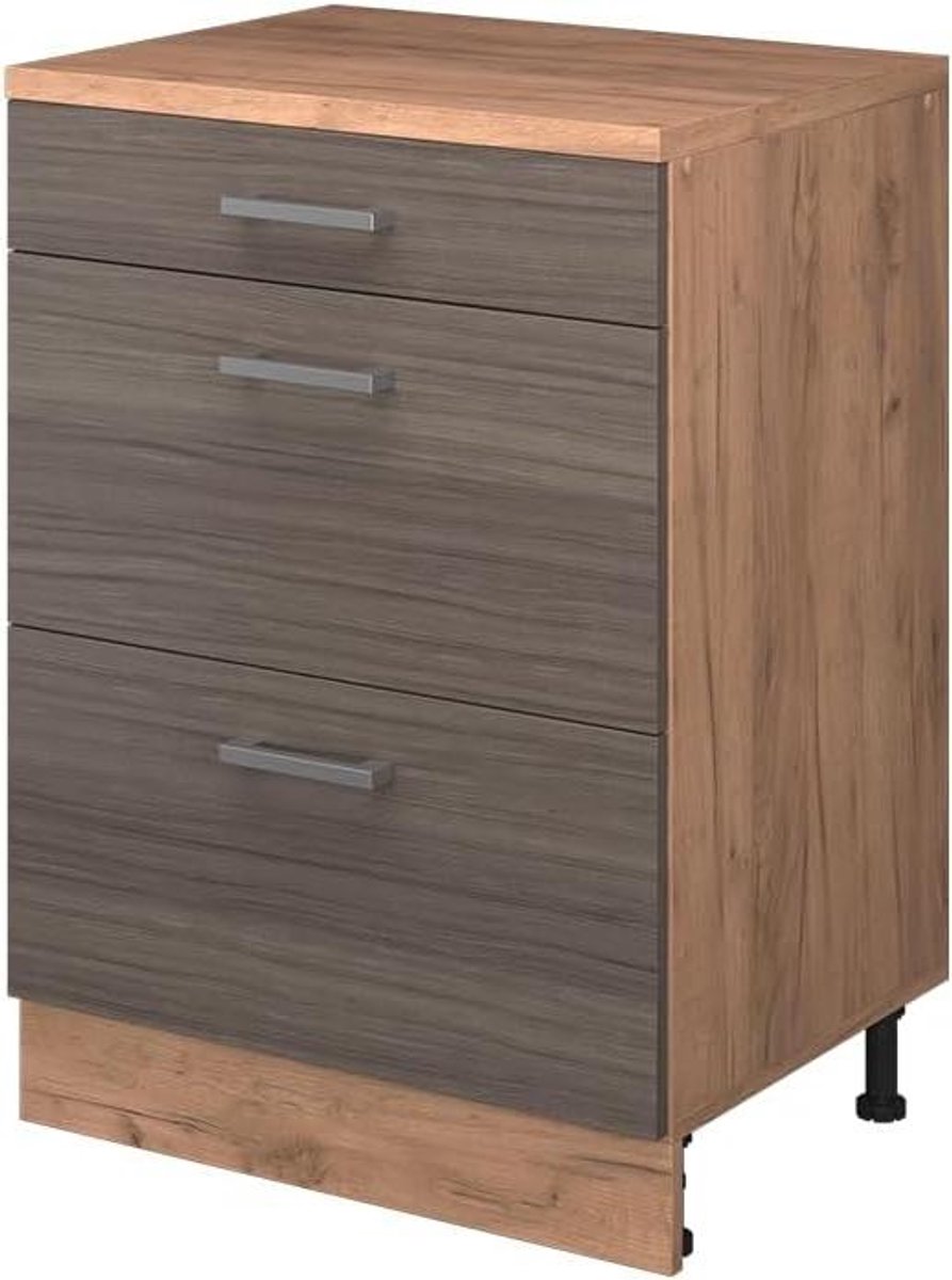 Keukenkast Schuine Wand - Opbergkast Lade - Keuken Organiseren - Ruimtebesparend Ontwerp - 60 cm Breed - Edelgrijs