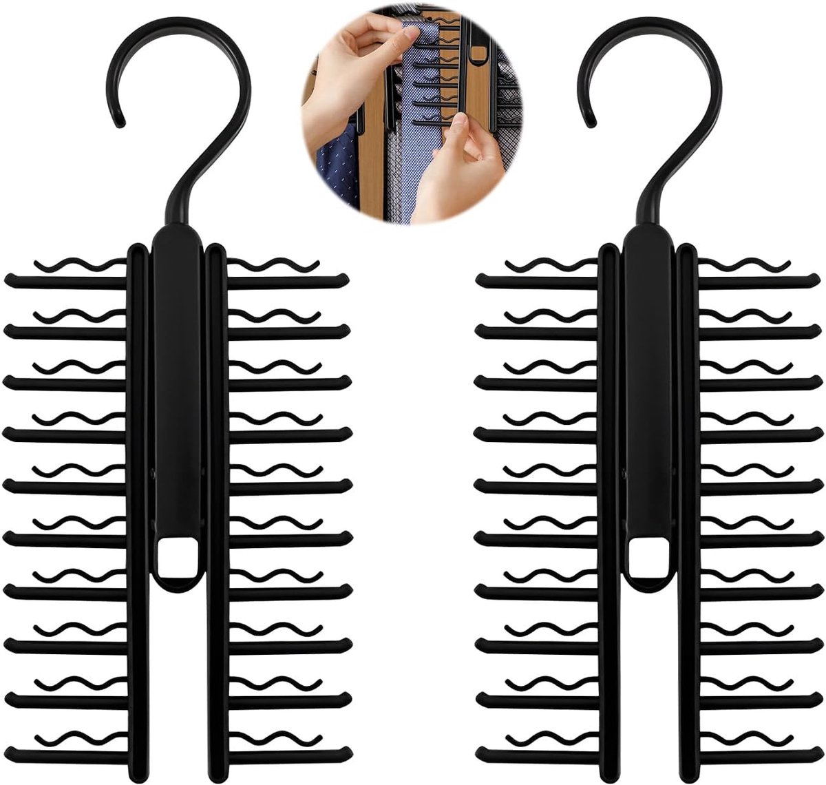 KZQ 2-delige stropdas- en riemhanger met 20 opbergposities - 360° draaibare haak en antislipontwerp - Ruimtebesparende organizer voor kast en garderobe - Zwart