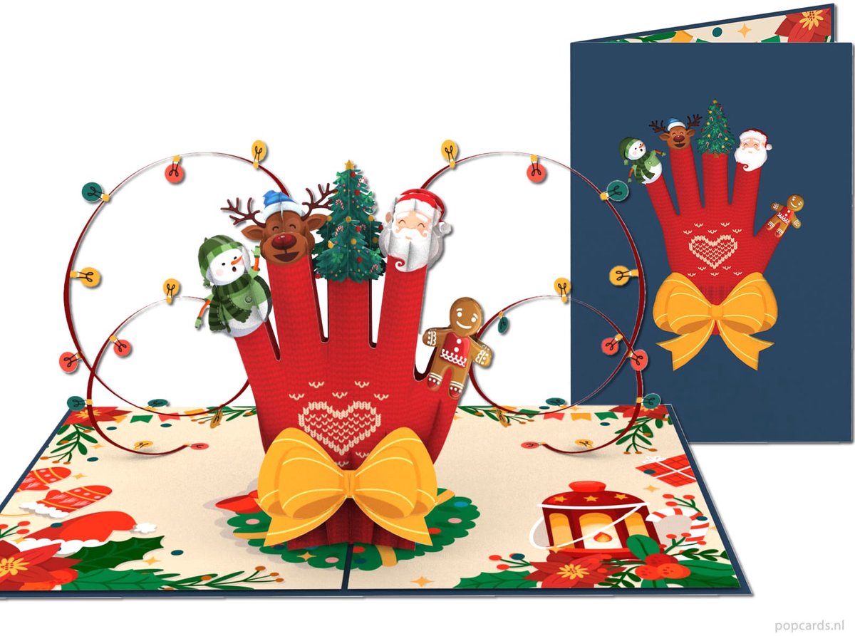 Popcards Pop-up Kaart - Warme Kerstwens met Handschoen  Vrolijke Kerstkaart (Wenskaart, 3D-kaart, Kerstman, Feestdagen)