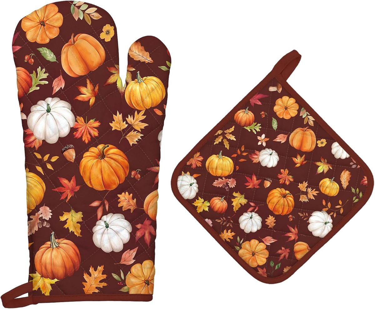 Ovenwanten en pannenlappen -100% katoen, hittebestendige extra lange ovenhandschoenen en warme pads voor koken BBQ grillen bakken cadeau, set van 2