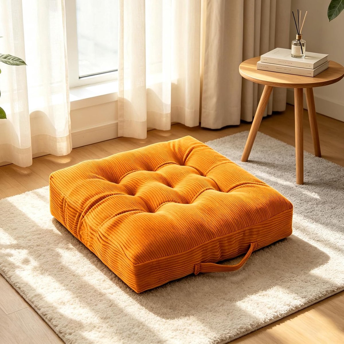 40 x 40 cm, 10 cm dik, PP-katoen, voor binnen en buiten, stoelkussen van koordstof met draaggreep, stoelkussen voor kantoor, woonkamer, keuken (oranje)