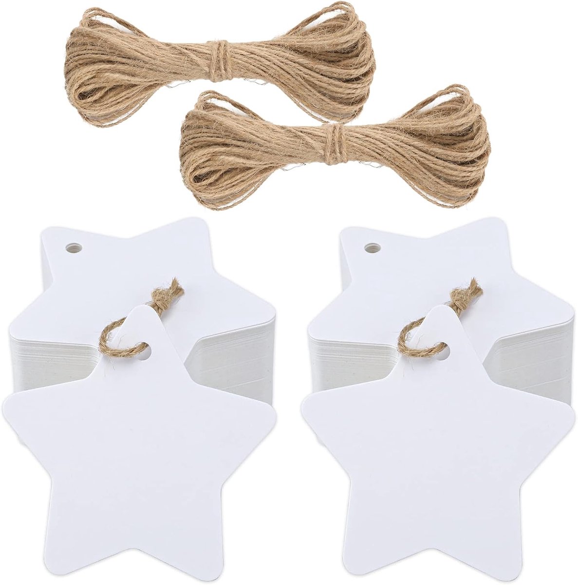 jijAcraft Kerstster cadeau-tags: 100 stuks witte kraftpapierlabels met koord, kersthangcadeaulabel voor geschenken, geschenkverpakking, doe-het-zelf kerstambachten