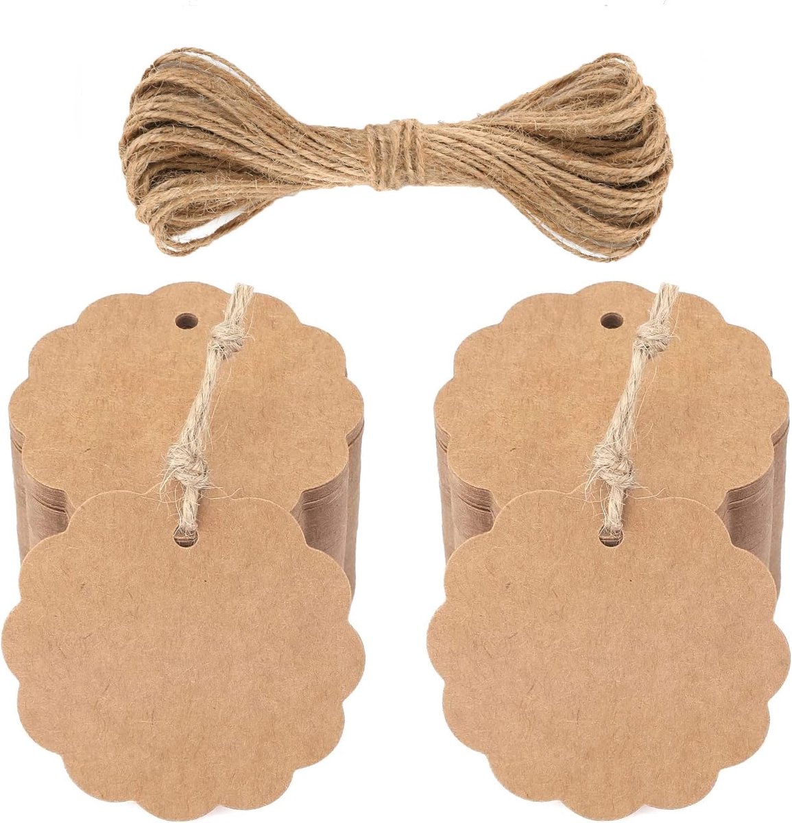 Etiketten, 6 cm met jute koord, voor huwelijksgeschenken, kerstcadeaus, feestgeschenken (bruin, 50 stuks)