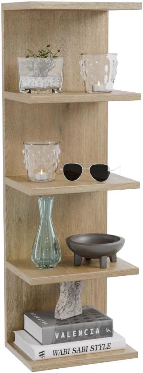 Wandplank, 5 Planken, Sonoma | Zwevende Wandplank, Boekenkast, Opbergplank voor Slaapkamer, Woonkamer, Badkamer, Keuken en Bureau