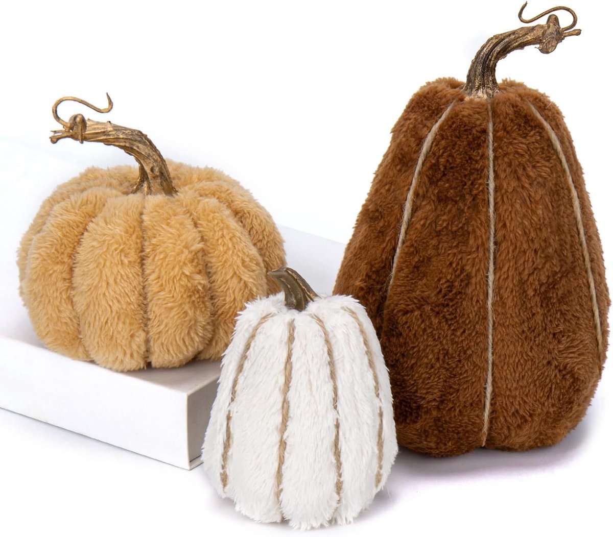 3 Stuks Kunstmatige Fluwelen Pompoenen in Verschillende Maten - Stof en Pluche Voor Herfst Thanksgiving Halloween Thuis Party Tafel Centerpieces Decoratie