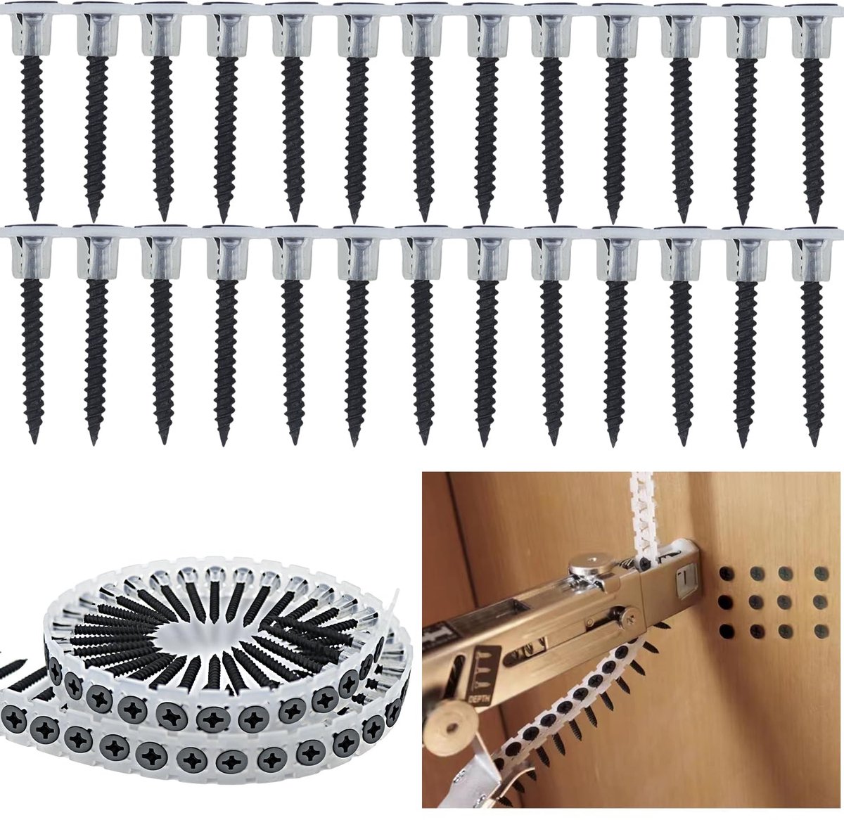 Magazijnschroeven met grove draad 200 stuks Gipsplaat schroeven Zwart Universele schroeven 3,9 x 25 mm voor automatische kettingnagelpistool
