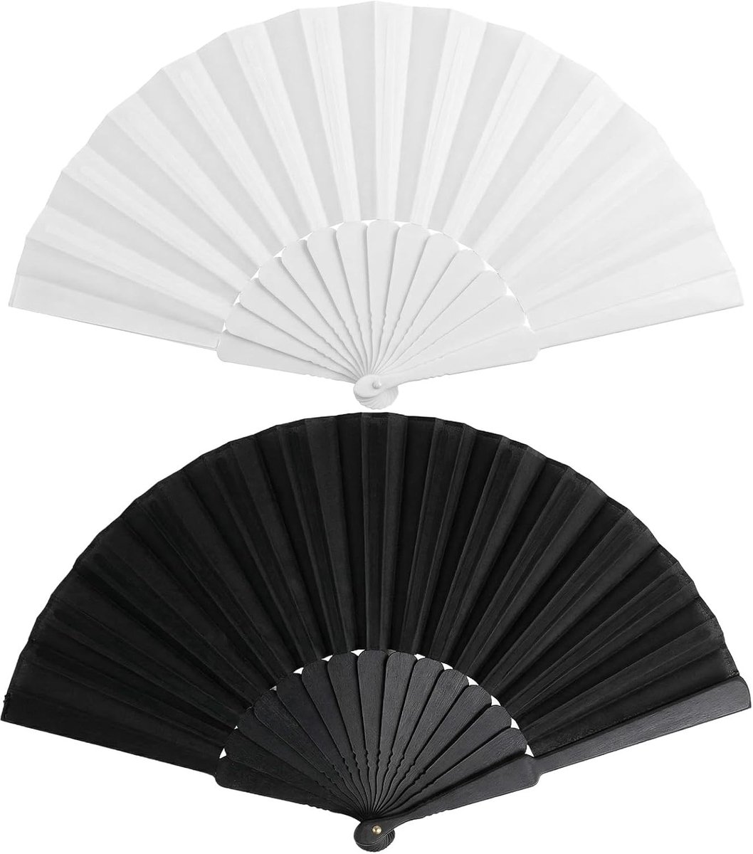 2 stuks opvouwbare papieren waaiers, handwaaiers, Oosterse doek, stof, kleine handwaaiers van stof voor afkoeling, Chinese zakwaaiers voor zomer, dans, bruiloften (zwart en wit)