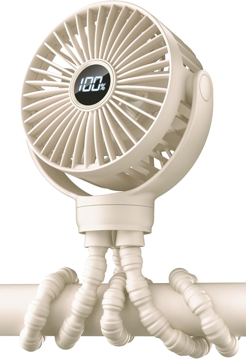 Draagbare Kinderwagenventilator - Mini Babyventilator Oplaadbaar - LED Scherm - 3 Snelheden - Klemventilator USB Oplaadbaar - Handventilator Voor Reizen, Buiten En Kindercadeaus