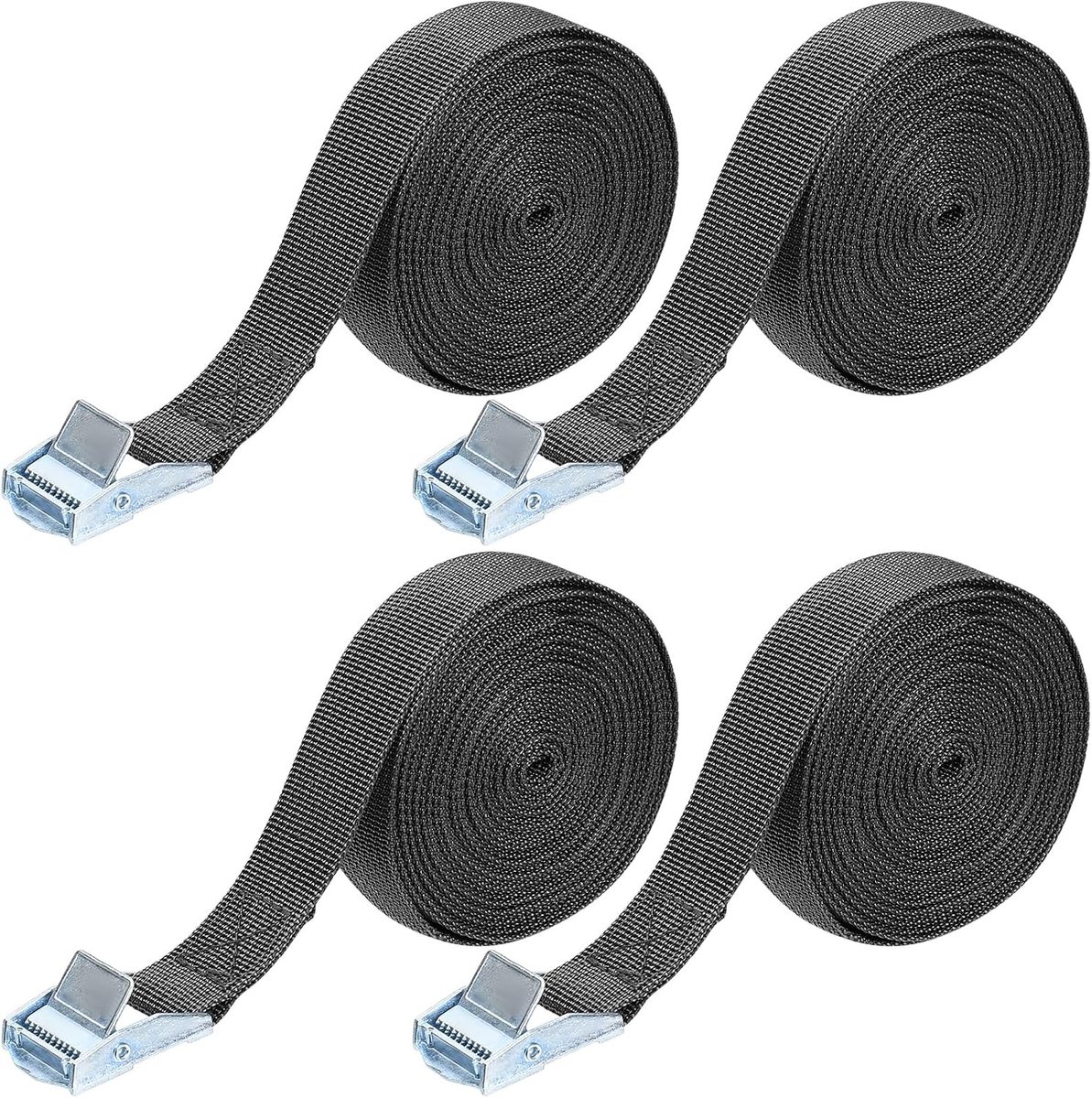 4 stuks zware ratel vastbindbandjes, 5m x 25mm verstelbare sjorbandjes met snelsluiting camgesp voor bestelbussen, motorfietsen, vrachtwagens, aanhangwagens