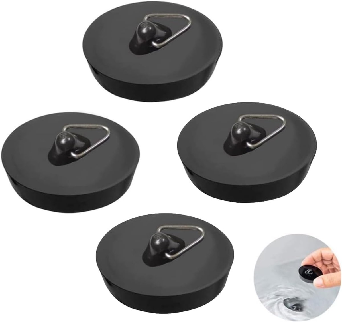 4 stuks afvoerstop, gootsteenstop voor afvoer Ø 45 tot 42 mm, rubberen gootsteenstop met ophangring, universele stoppen, voor badkuip, keuken, badkamer