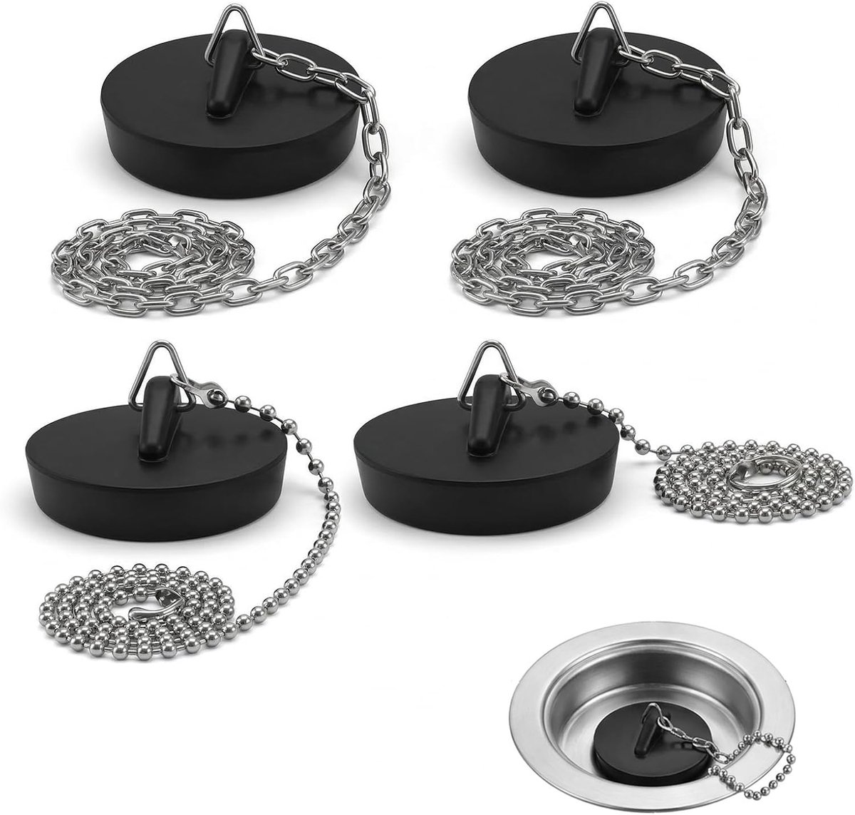 4 stuks gootsteenstoppen keuken afvoerpluggen voor gootsteen met ketting 40 cm rubberen pluggen voor gootstenen badtub badstopper voor wastafel rubberen pluggen voor gootstenen badkamers en