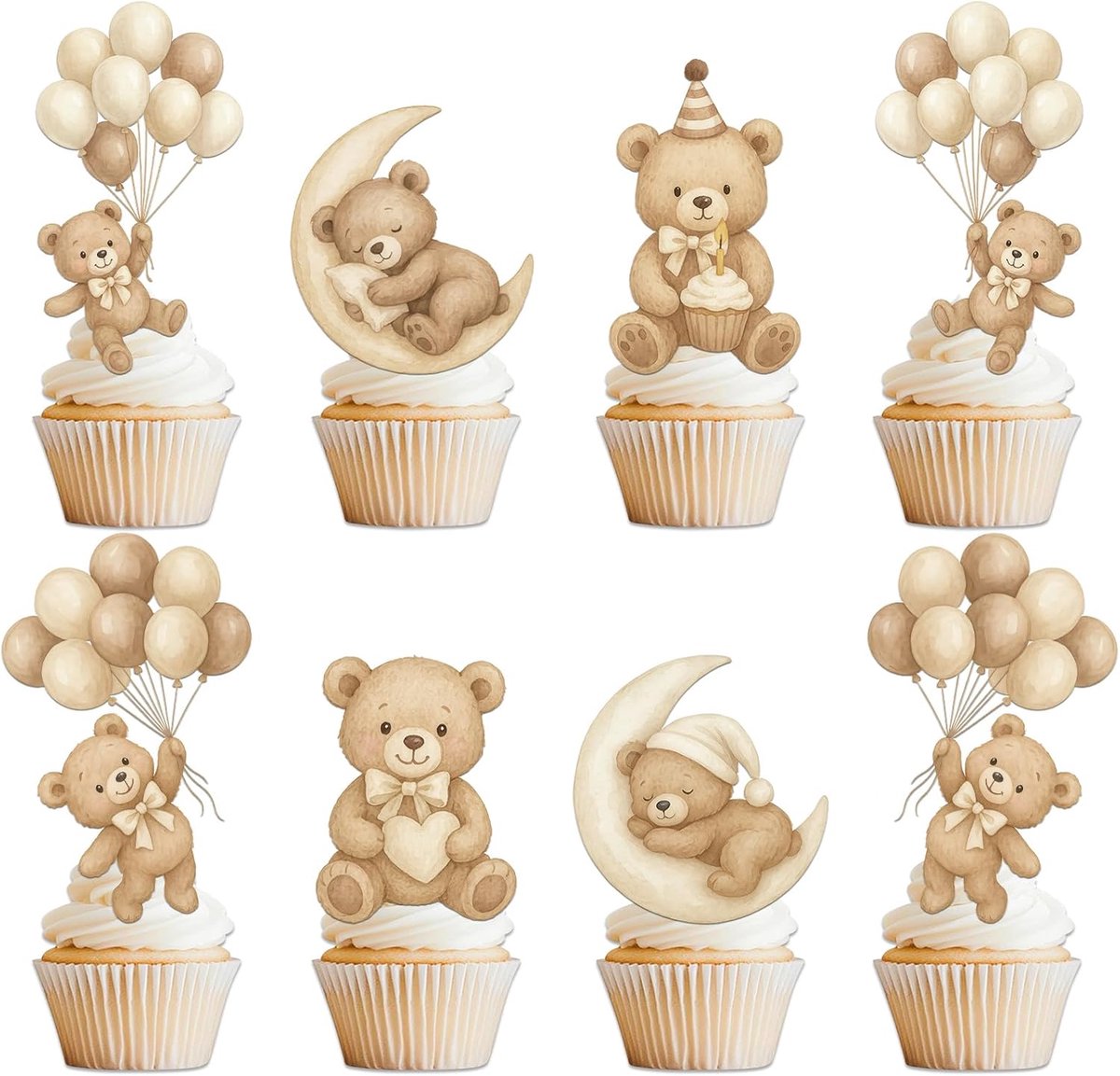 Taartdecoratie Beer Set voor onvergetelijke Baby Shower momenten, Cupcake Decoratie jongen meisje perfect voor Gender Reveal feestje, Taarttopper Happy Birthday met liefdevol design, 36