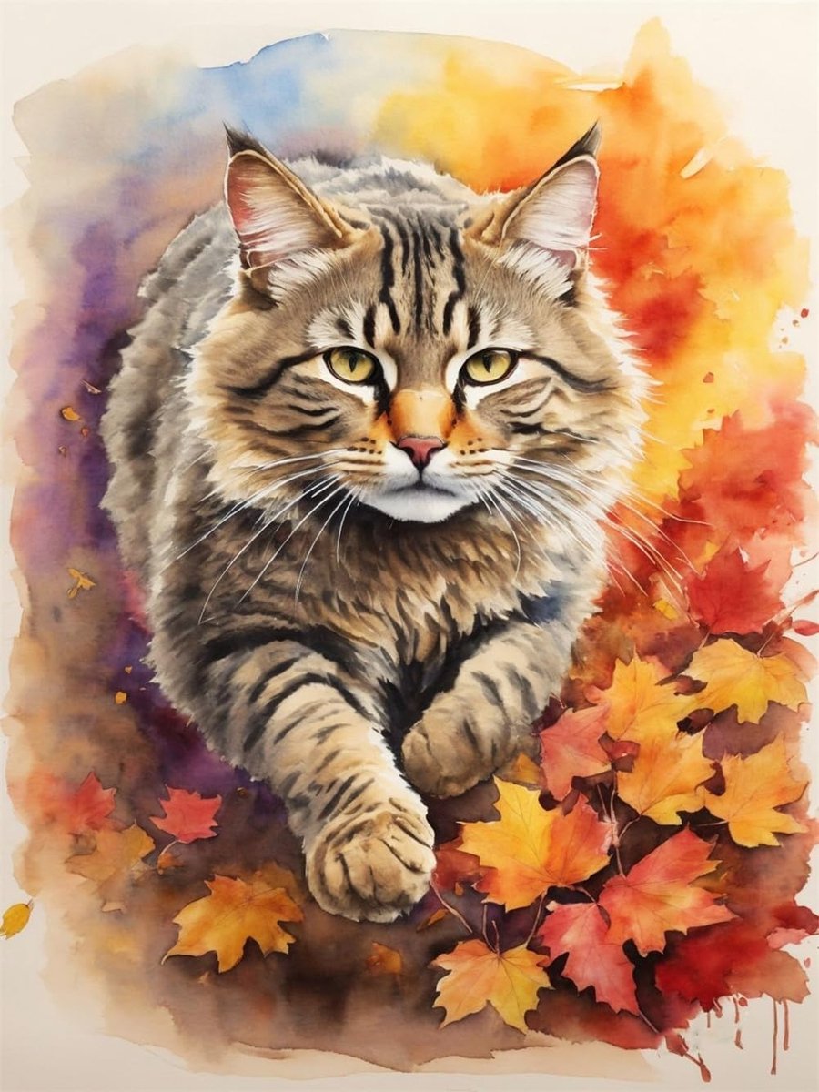 kruissteekset, 11-draads, kat, bloem, dier, esdoornblad, borduurset met accessoires, voorgedrukt (40 x 50 cm) (kat)