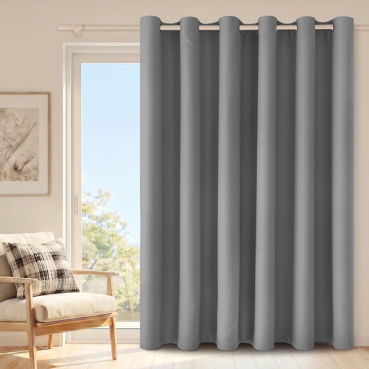 Ruimteverdeler gordijn, ondoorzichtig, geluidsisolatie met ringen, thermogordijn, gordijn voor slaapkamer, kantoor, privacy, verduisteringsgordijnen, 1 stuk, 213 x 254 cm (h x b), grijs