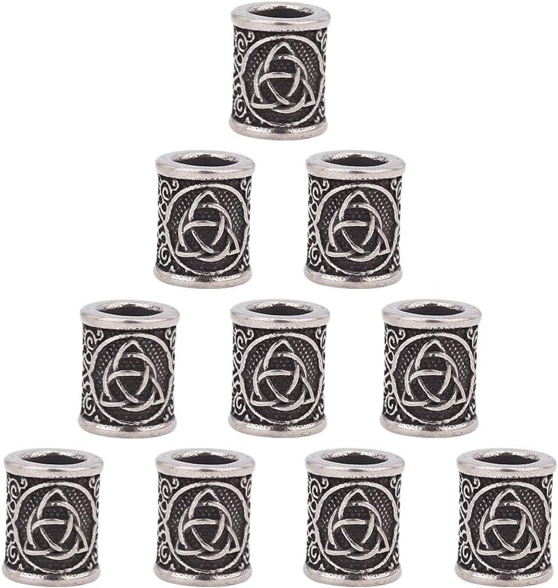 10 Stuks Roestvrijstalen Europese Kralen Antieke Zilveren Kralen Kolomkralen Kolom met Trinity Knot Kralen Gatkralen voor Haar Baard Armbanden Sieraden Maken