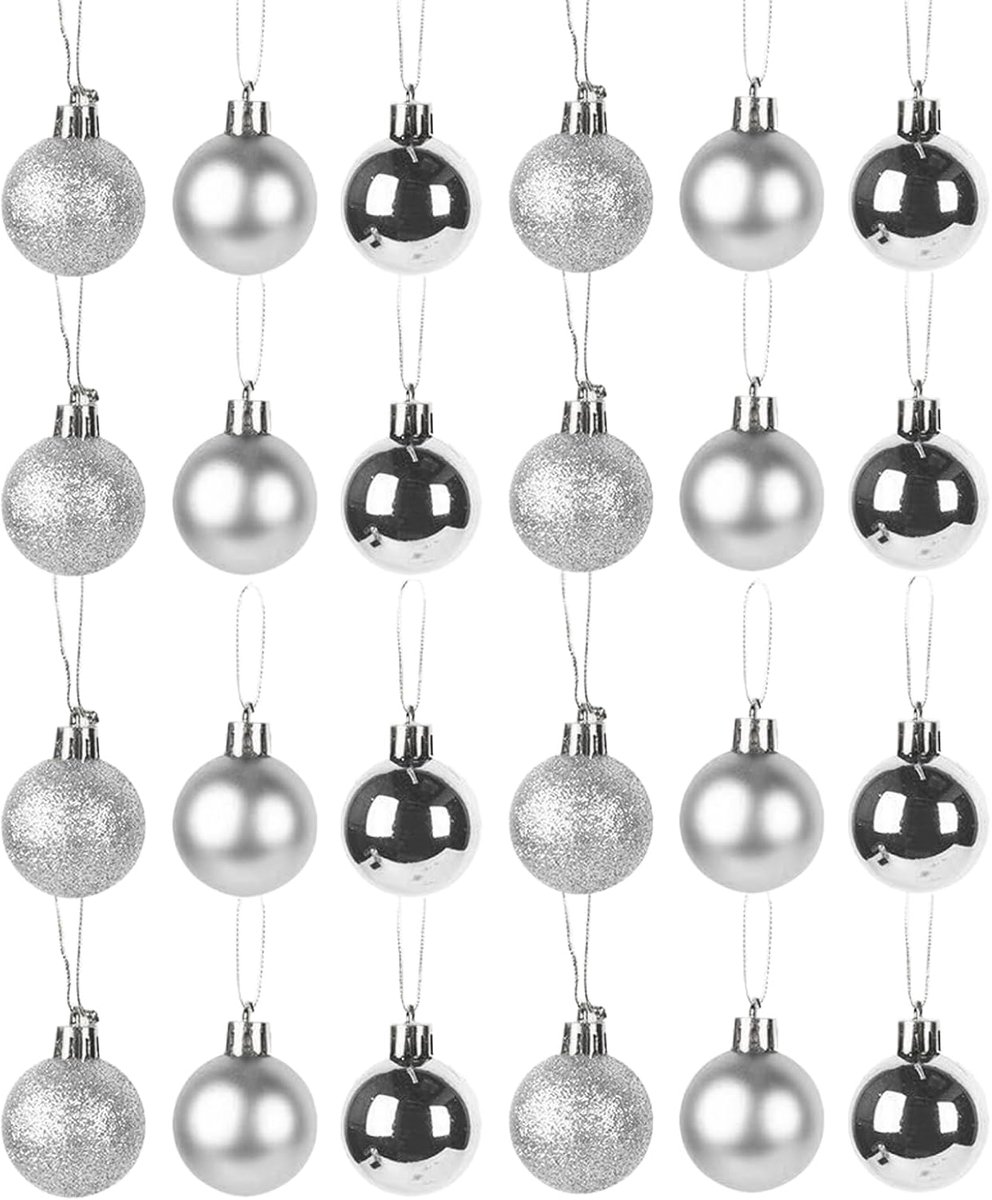 Kerstballen, zilver, kerstboomversiering, kunststof, zilveren kerstballen, glitter, kerstballen, dennenboomballen, diameter 3 cm