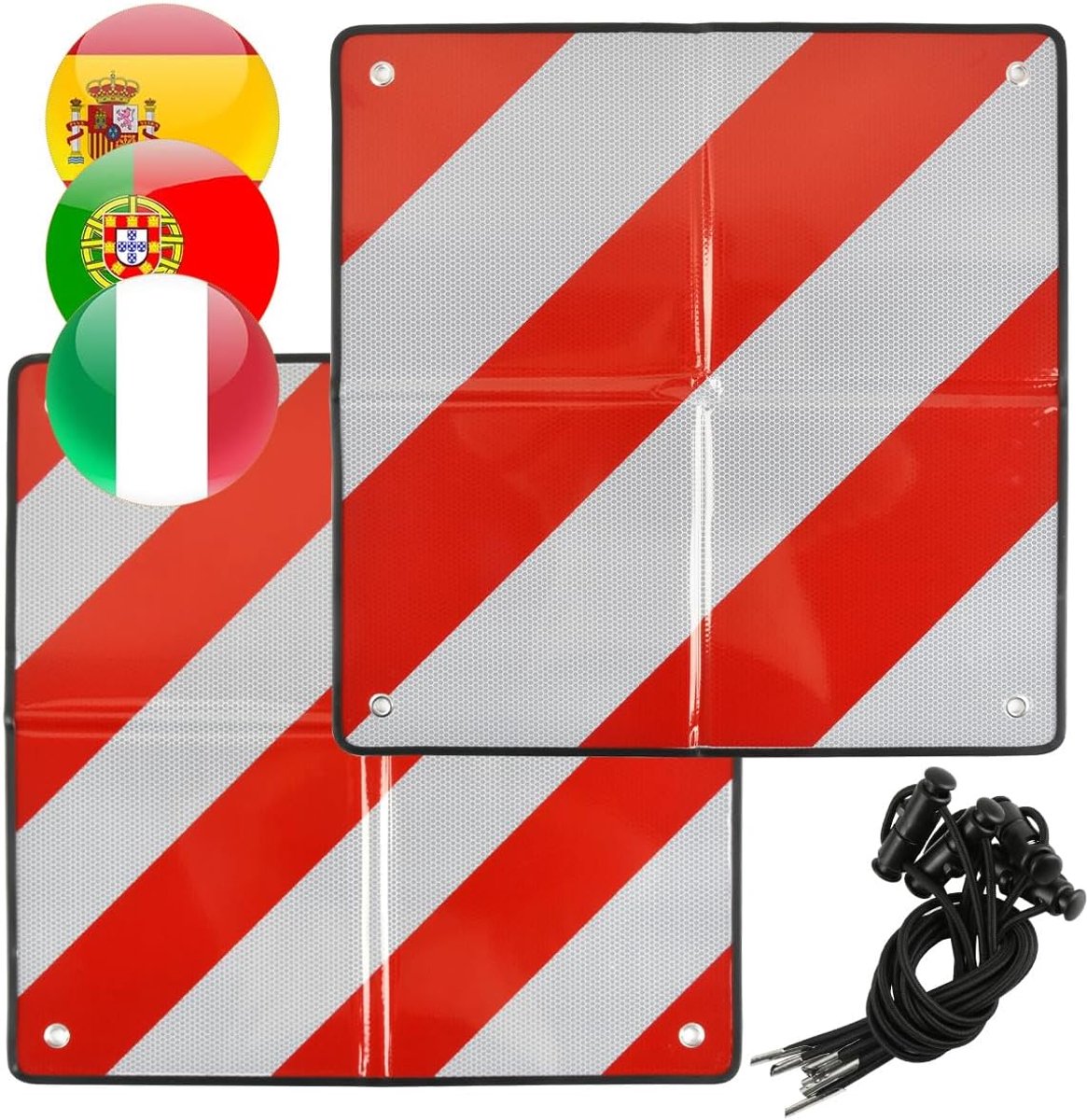 1 stuk 3-in-1 waarschuwingsbord, rood/wit waarschuwingsbord 50x50 cm, reflecterend waarschuwingsbord met 4 ogen, waarschuwingsbord Italië fietsendrager geschikt voor fietsendragers, racks en
