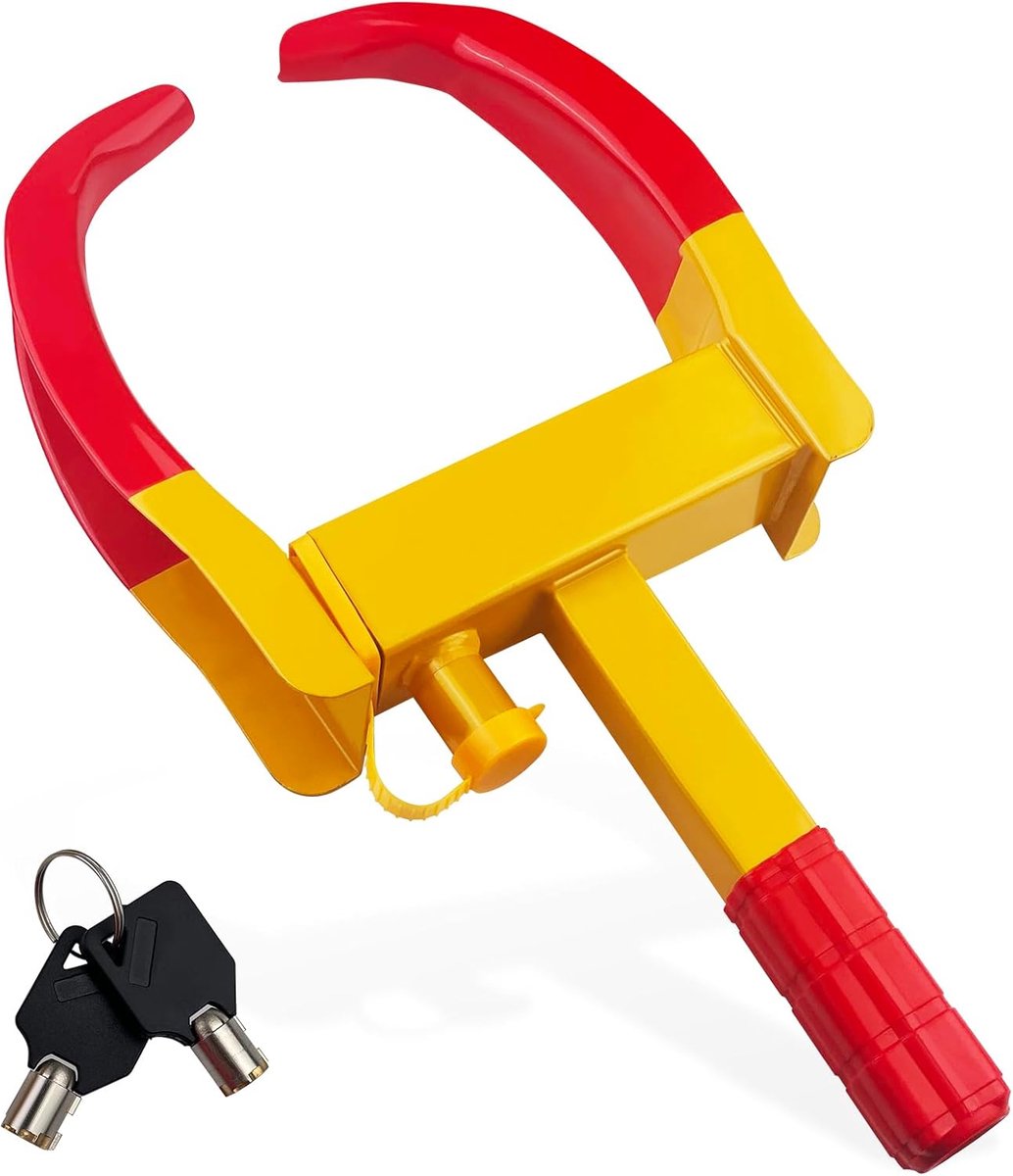 Wielklem, wielklem, immobilisatiesysteem, parkeerklem, diefstalbeveiliging, wielslot met 2 sleutels, universeel wielslot met 9 gaten verstelling en veiligheidsslot, voor auto, motorfiets