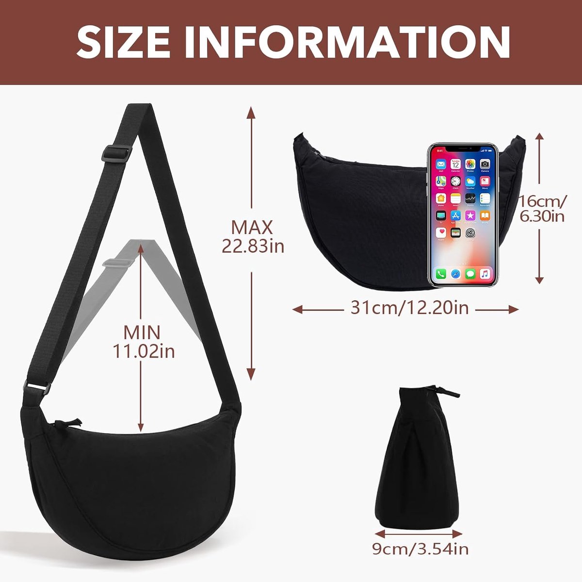 maan tas voor vrouwen nylon halve maan tas knoedel tas crossbody tas vrouwen nylon schoudertas met verstelbare riem draagbare halve maan portemonnee voor dagelijks gebruik