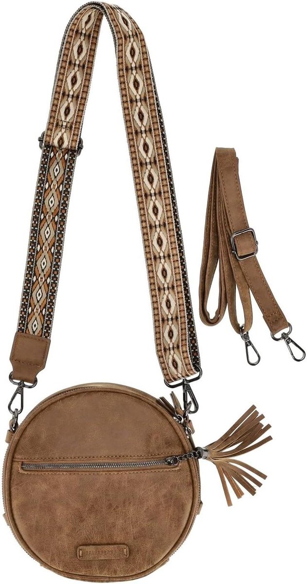 Dames Crossbody Tas - Schoudertas Telefoon - Dagelijks Gebruik - Twee Verwisselbare Banden - 21 cm - Cognac