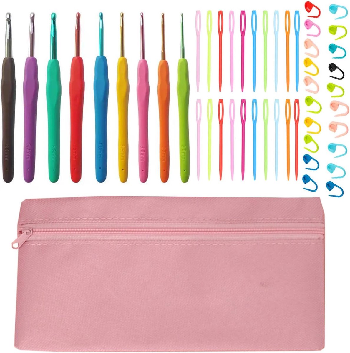 50 stks Haaknaald kit Ergonomische Soft Grip 9 Size Breinaalden (2mm-6mm) met Stitch Markers Haak Tool Perfect voor Artritische Handen Beginners