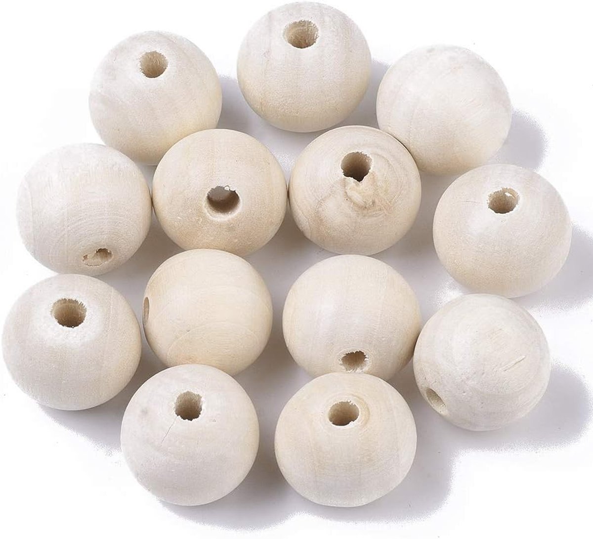 Kralen 20 mm natuurlijke ronde gewaxte houten losse kralen houten afstandhouder met bloemmotief, wit voor handgemaakte decoraties, sieraden, knutselwerk, gat van 4 mm groot