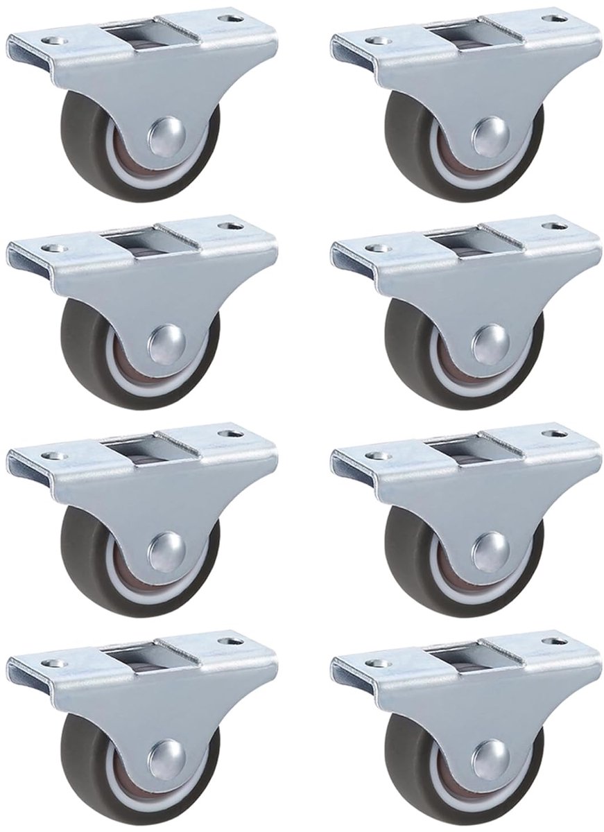 Stille TPR Wielen Ø 50 x 18 mm met Plaatbevestiging Rubber Wielen zonder Rem Vervanging voor Meubilair en Mobiele Kast Laadvermogen 100kg Grijs Pak van 8 stuks