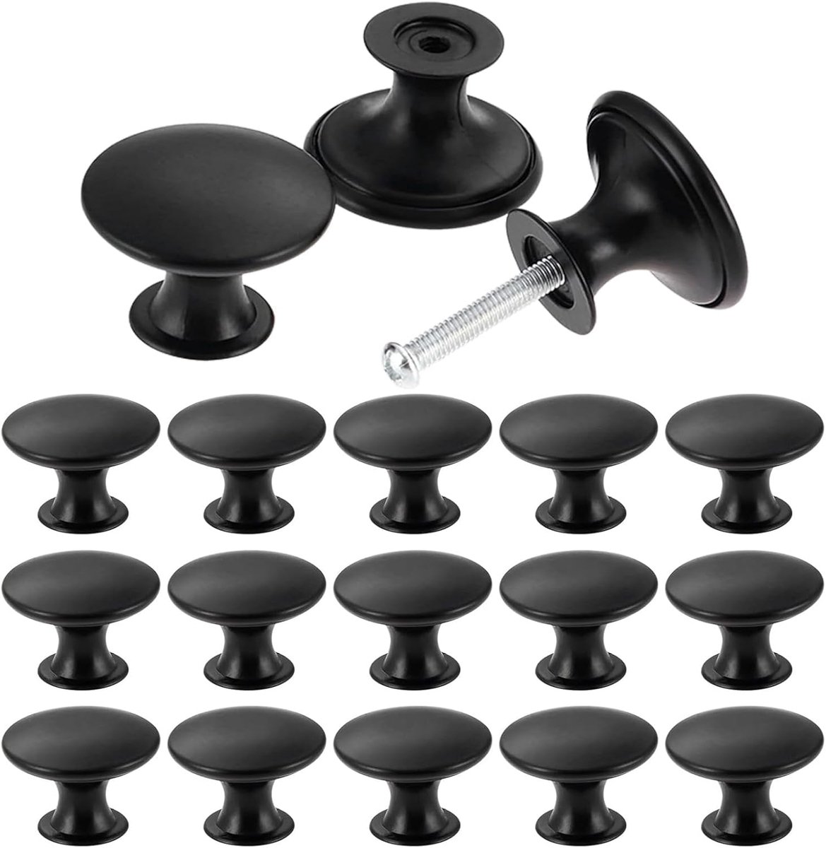 15 Stuks Kastgrepen Zwart Mat 30mm Ronde Meubelknoppen met 30 Schroeven & 1 Schroevendraaier Kastknoppen Zinklegering Knoppen voor Kasten, Kledingkasten, Laden, Deuren