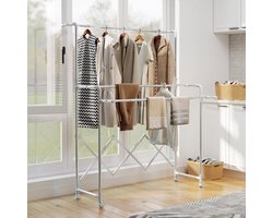 STILVORA Droogtoren – 150 x 103 x 197 cm – Verstelbaar En Inklapbaar – Roestvrij Staal – Zilver – Met Wielen Voor Binnen En Buiten