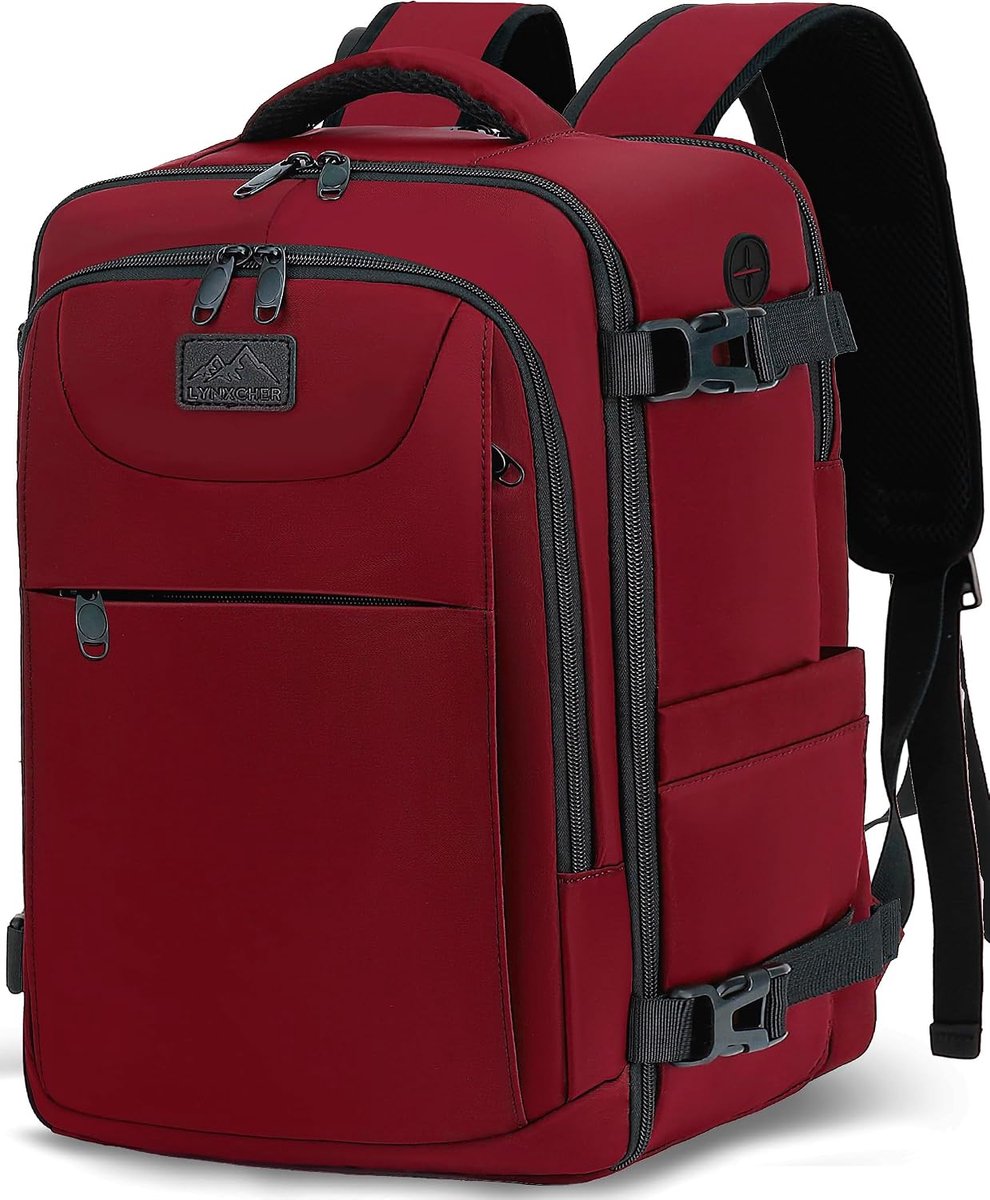 SnelShoppen - Handbagage Rugzak 40x30x20 cm voor Ryanair EasyJet Eurowings - Reisrugzak 24L Geschikt voor 15,6 inch Laptop - Donkerrood - Perfect voor