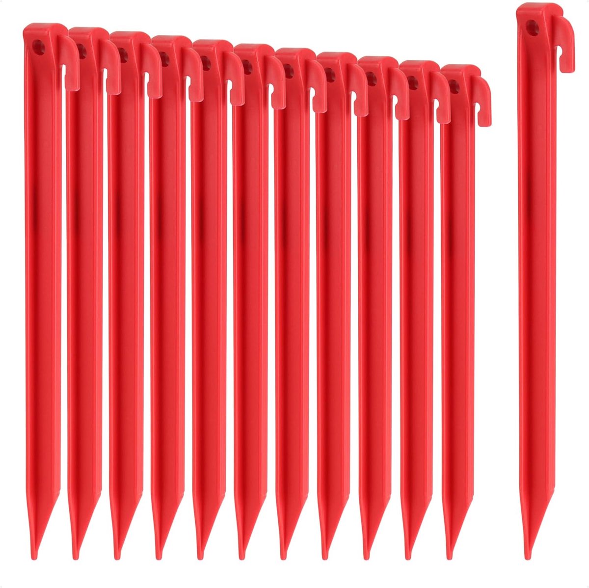 SnelShoppen - 12x Plastic Tent Pegs - Grondankers voor Camping, Tuin, Strand - Haring Pull Gat - Rode Grondankers - 30 cm - Ideaal voor Buitenactivite