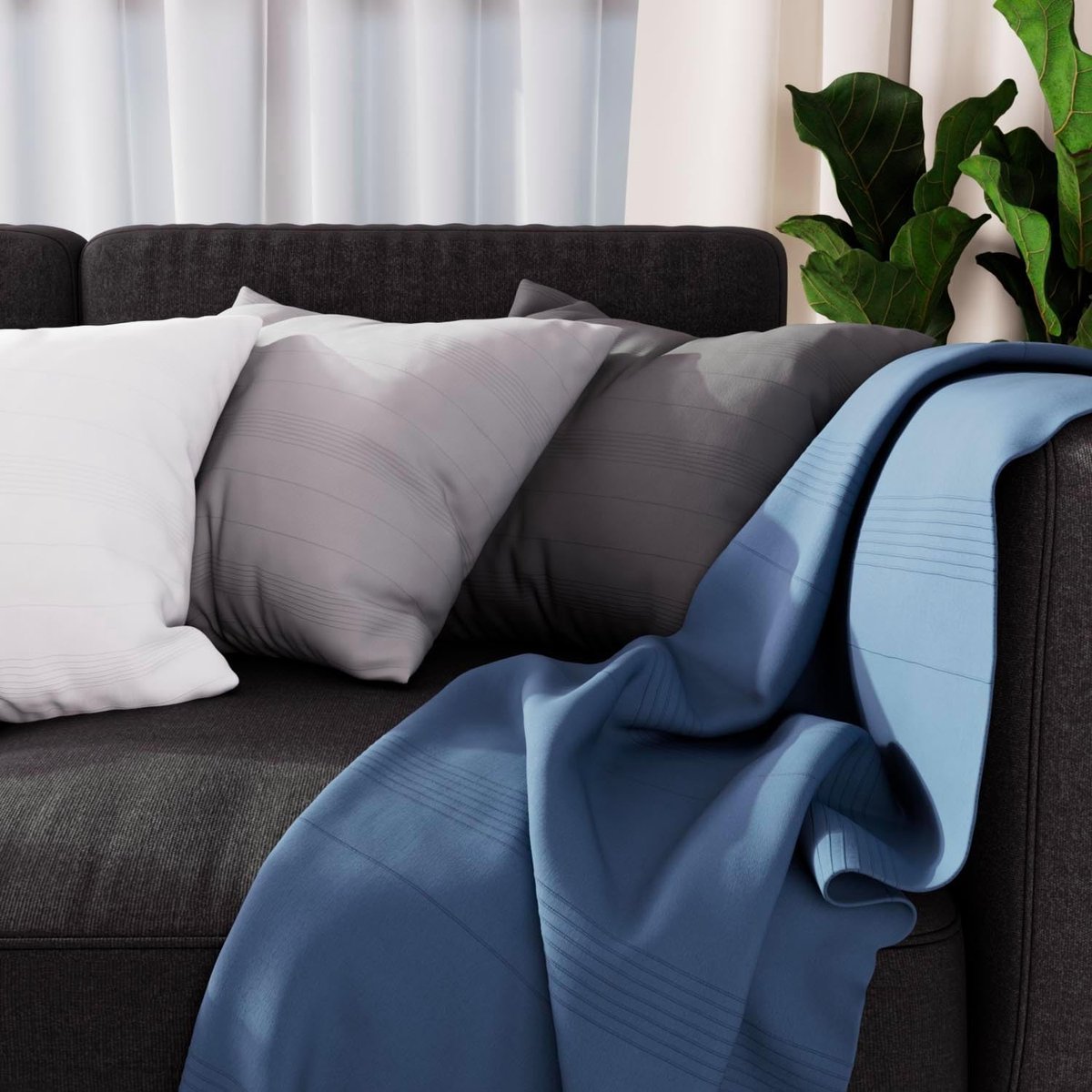 SnelShoppen - Luxe Blauw Polycoton Plaid 140x200 cm - Ideaal voor Thuis, Camping en Feestjes - Machinewasbaar en Comfortabel voor op de Bank, Tuin of