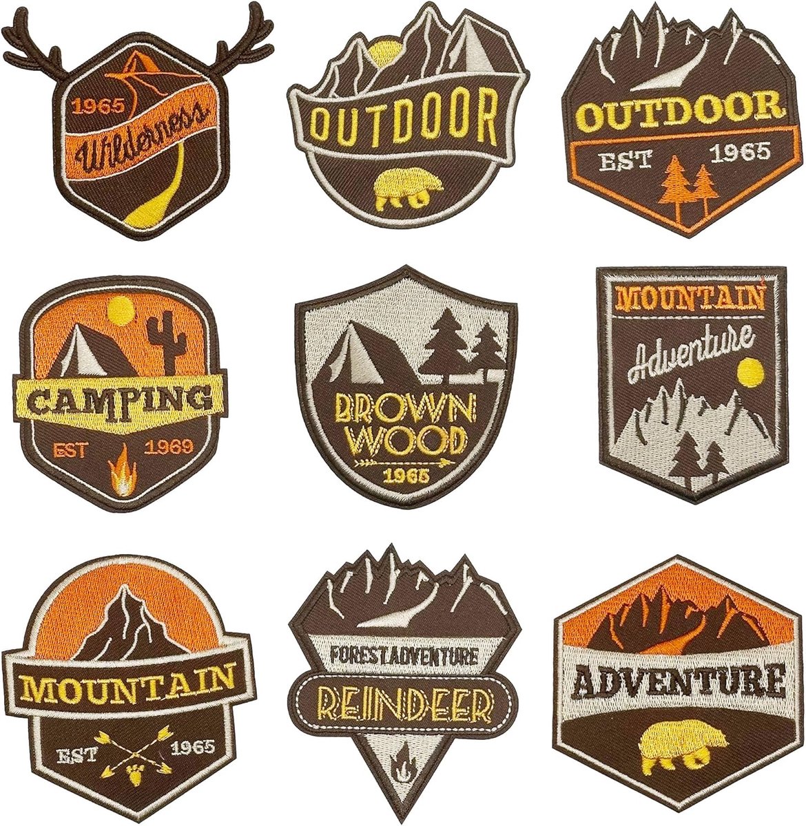 Camping Patches - Strijk Applicaties - Kleding Versieren - Zelfklevend Stof - 9 Stuks - Veelkleurig