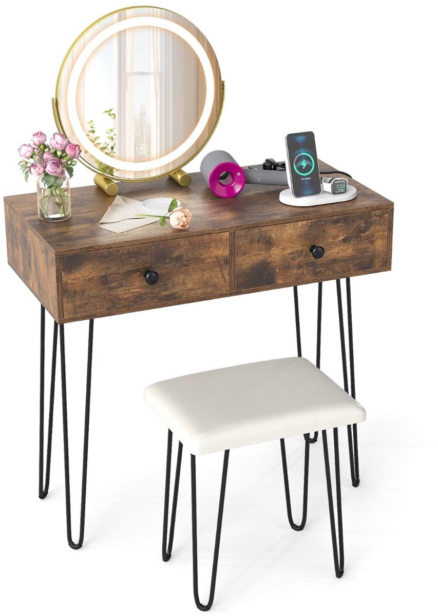 SureDeal® - Kaptafel - Wastafelmeubel - Draaibare Spiegel - Verlichting Wastafelmeubel - B