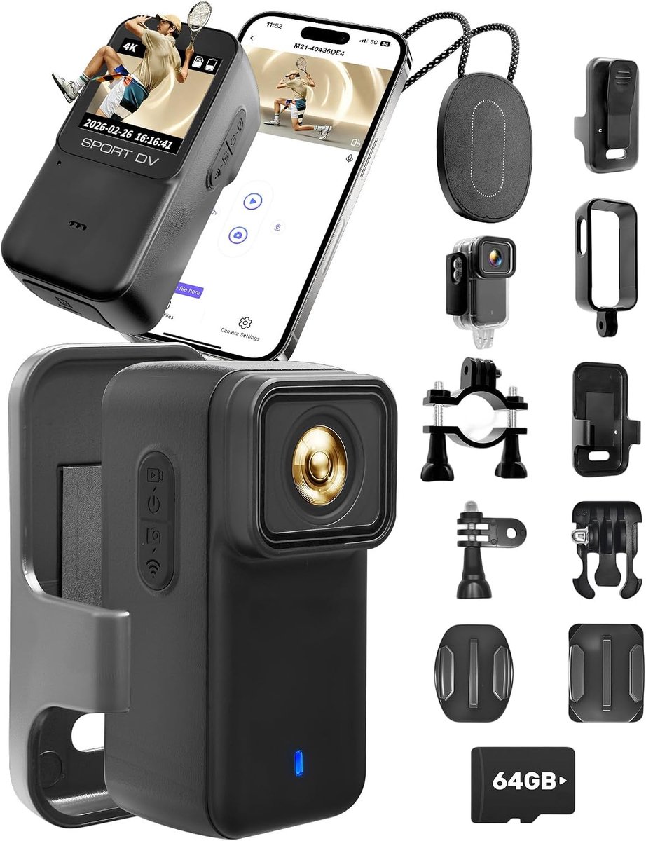 SnelShoppen - 4K Action Cam - Mini Body Camera - Ultra HD - Waterdicht - Voor Avontuur, Sport, Vakantie, Camping - Compacte Draagbare Videocamera - Id