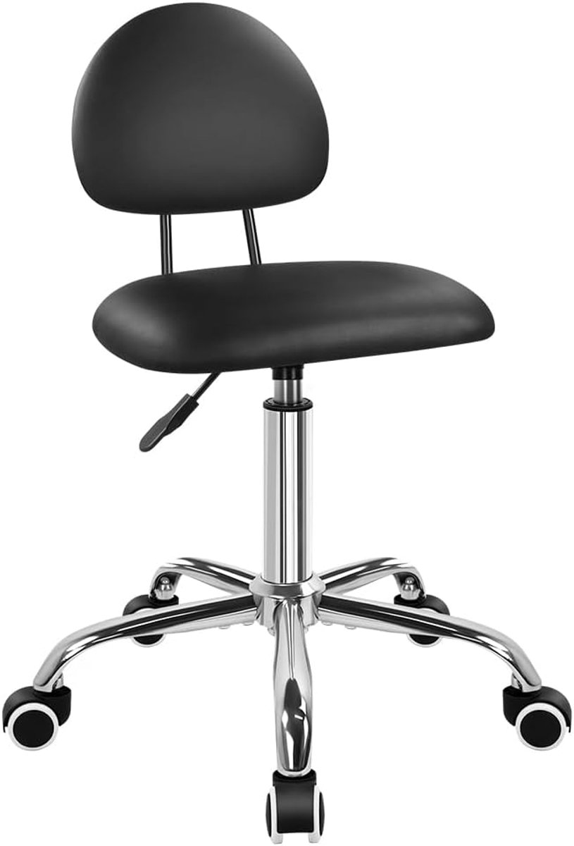 SnelShoppen - Moderne Minimalistische Bureaustoel met Rug, 360 Draaibare Kruk met Wielen, Hoogte Verstelbaar van 46,8 cm tot 62,6 cm, Zwart, Ideaal vo