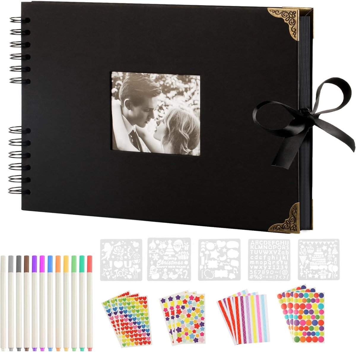 SnelShoppen - Photo Album voor DIY Design A4 - 80 Pagina's Invoegalbum Scrapbook Set - Memory Book voor Trouwen en Verjaardag - Zwart Karton, 29.7 x 2