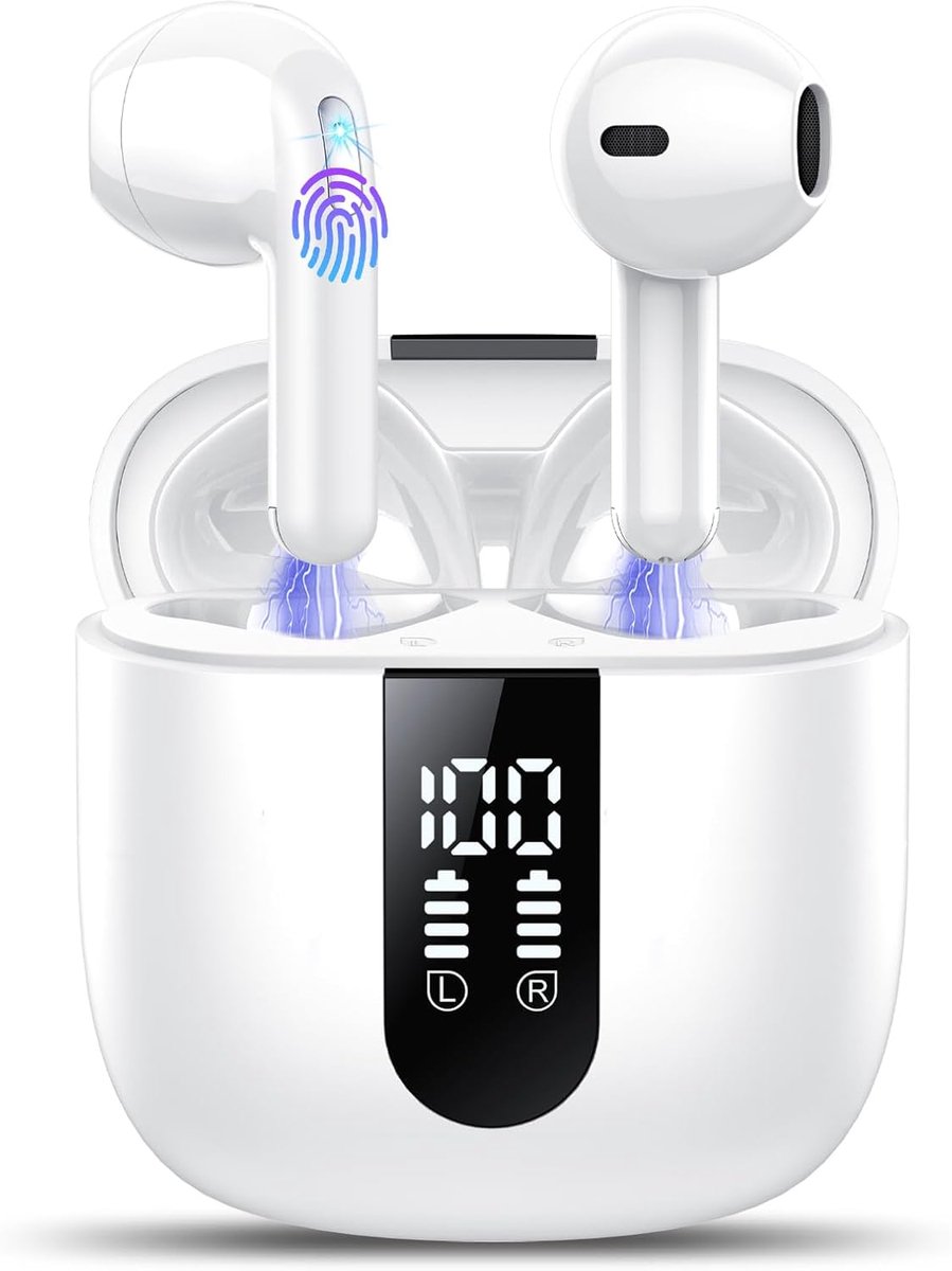 SnelShoppen - Draadloze Bluetooth 5.4 Hoofdtelefoon met 4 ENC Noise Cancelling Microfoons, Hi-Fi Stereo Geluid, 50 Uur Luistertijd, IP7 Waterdicht, Pe