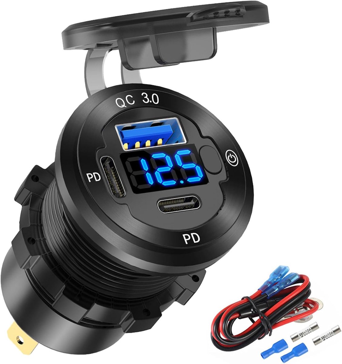 SnelShoppen - 12V USB Auto Stekker, Ronde USB C 12V Aansluiting, 3 Poorten, Mariene Snellaad, Waterdichte Sigarettenaansteker, Aluminium Vervanging me