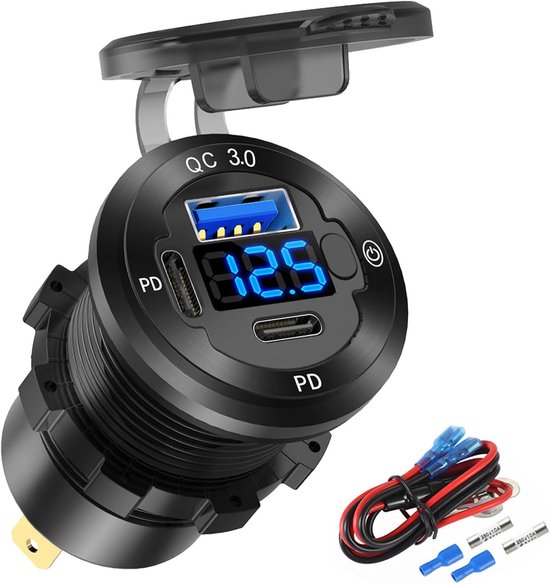 SnelShoppen - 12V USB Auto Stekker, Ronde USB C 12V Aansluiting, 3 Poorten, Mariene Snellaad, Waterdichte Sigarettenaansteker, Aluminium Vervanging me