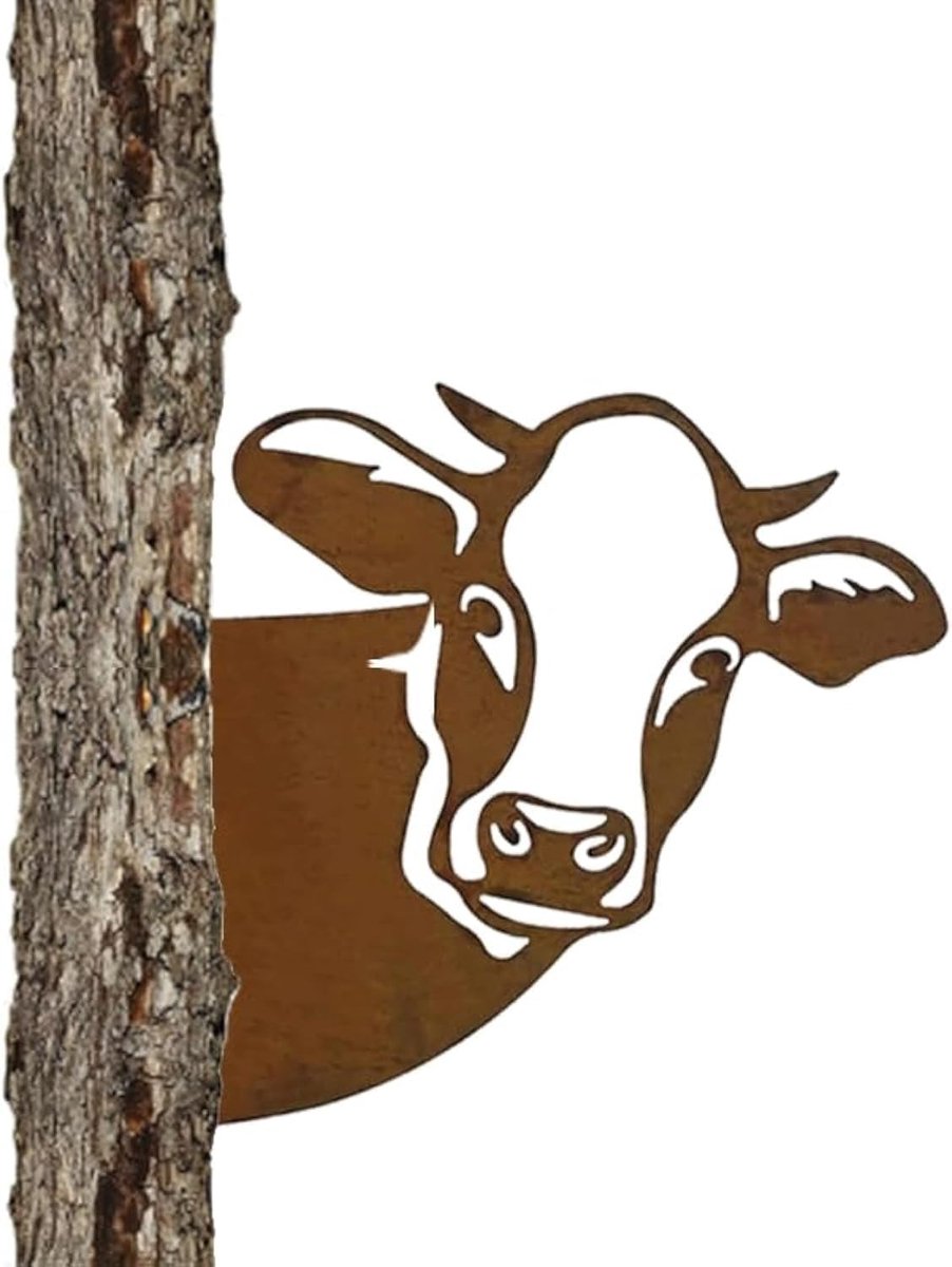 SnelShoppen - Tuin Decoratie Koe Hoofd Metalen Patina Beeld - Roestige Dieren Silhouet Wanddecoratie - Weerbestendig, Herbruikbaar, 1 Stuk