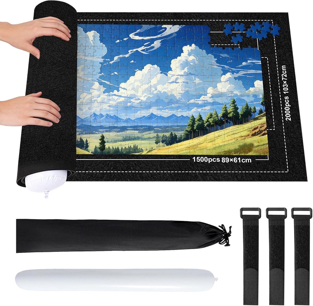 SnelShoppen - Puzzle Mat voor Puzzels tot 2000 Stukjes, Opvouwbare Puzzle Roll, Puzzle Opslag en Transport, 78 x 116 cm, Inclusief Luchtpomp en Bevest