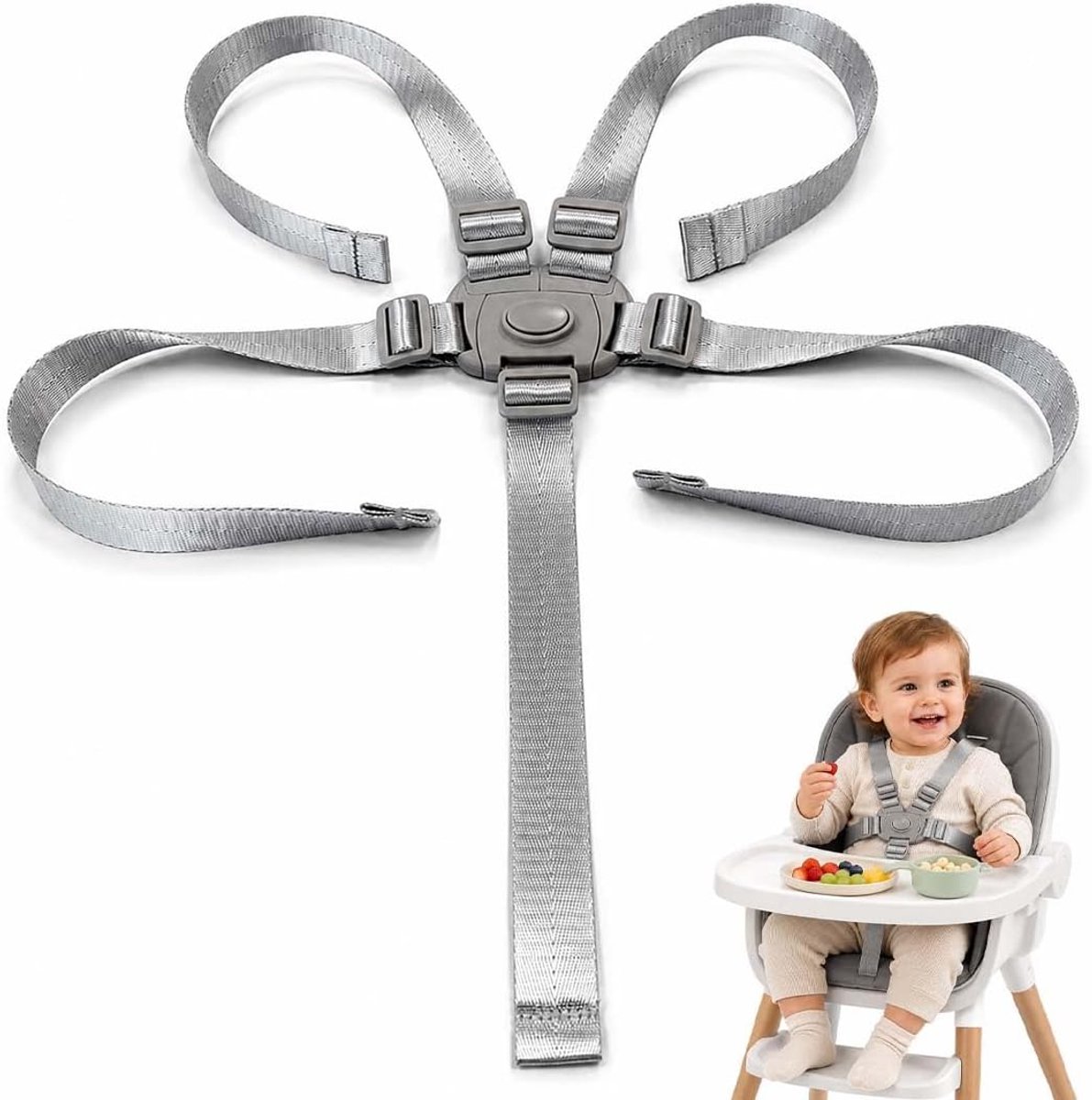 SnelShoppen - Kinderstoel Pappa met 5-Punts Veiligheidsriem, Verstelbare Stoelriem voor Kinderstoeltjes en Buggy's, Hoogwaardige Nylon, Breedte 2.5 cm
