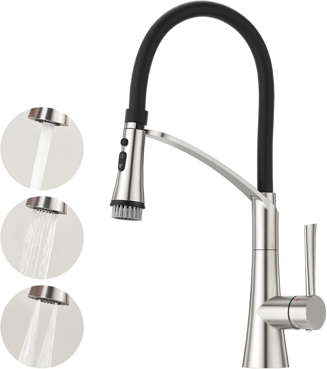SnelShoppen - Keuken Kraan met 2 Sprays, Zwart Trekbare Douche, 360° Rotatable Mengkraan, RVS Water Tap voor Keuken en Wasbak