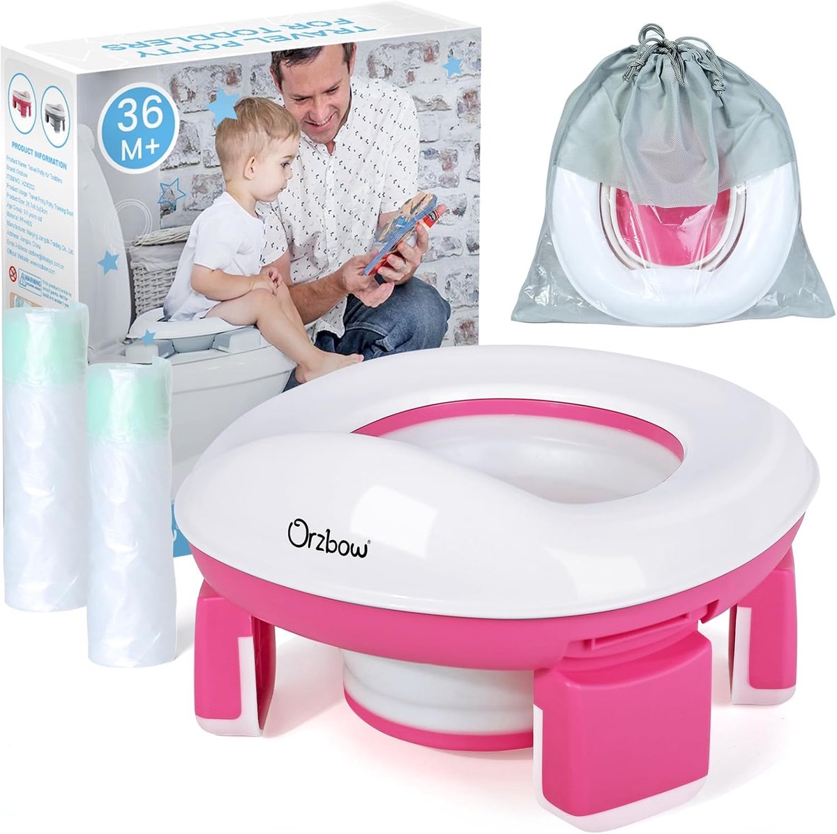 SnelShoppen - Kids Toilet Seat, Vouwbare Reis Potty met 4 Steunen, Inclusief 40 Afvalzakken, Afneembare Training Potty met Spetterscheiding voor Peute