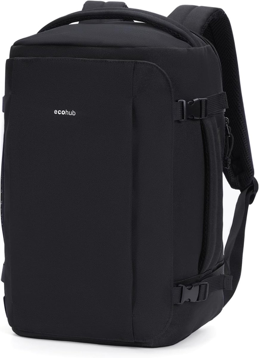 SnelShoppen - Waterdichte Cabin Backpack voor Ryanair & Easyjet, Laptop Rugzak, 40x20x25 cm, 20L, Onderzit Trolley, Recycled PET, Zwart, Perfect voor