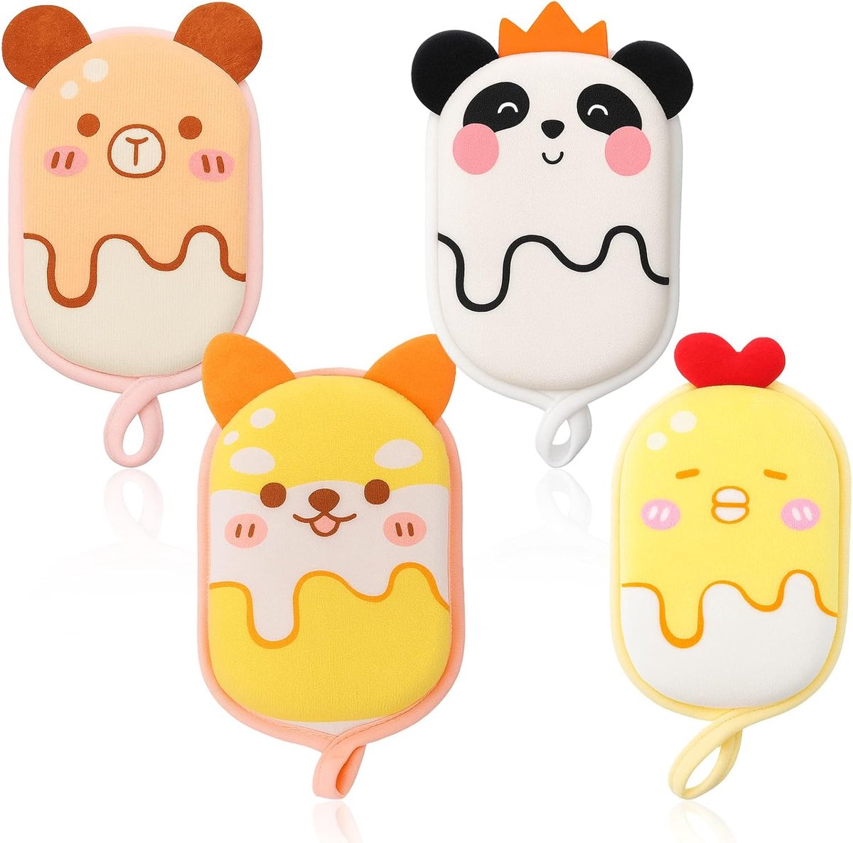 SnelShoppen - 4 Stuks Baby Bad Spons Dierlijke Vormen - Zachte Bad Spons voor Kinderen - Veilig en Delicaat Voor Nieuwe Moeders - BPA en Latex Vrij -