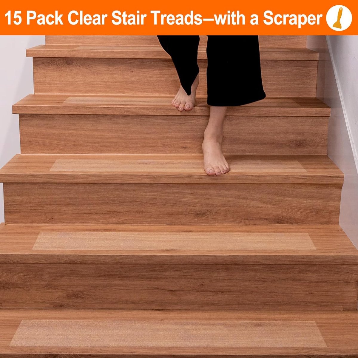 SnelShoppen - 15 Stuks Antislip Trapmatten 10x60cm - Duidelijke Zelfklevende Tape voor Houten en Betonnen Trappen - Duurzaam PEVA Materiaal - Veilighe