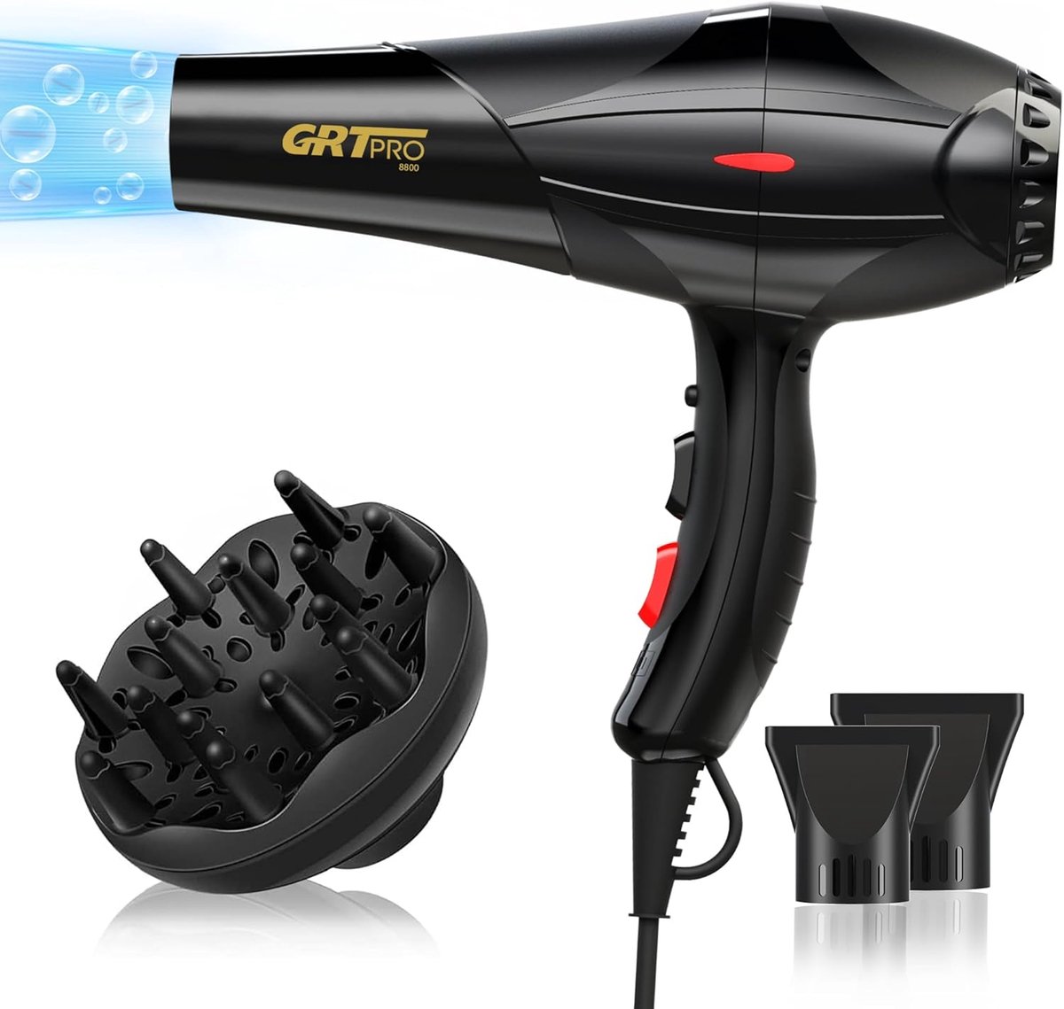 Thijox - Professionele Föhn 2400W met Ionen, AC-motor, 1 Diffuser & 2 Stylingmondstukken - Zwart - Perfect voor Haarsalon, Reizen en Thuisgebruik